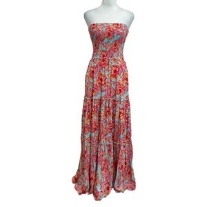 Abel the Label ATL Light Blue Floral Tiered Strapless Smocked Maxi Dress